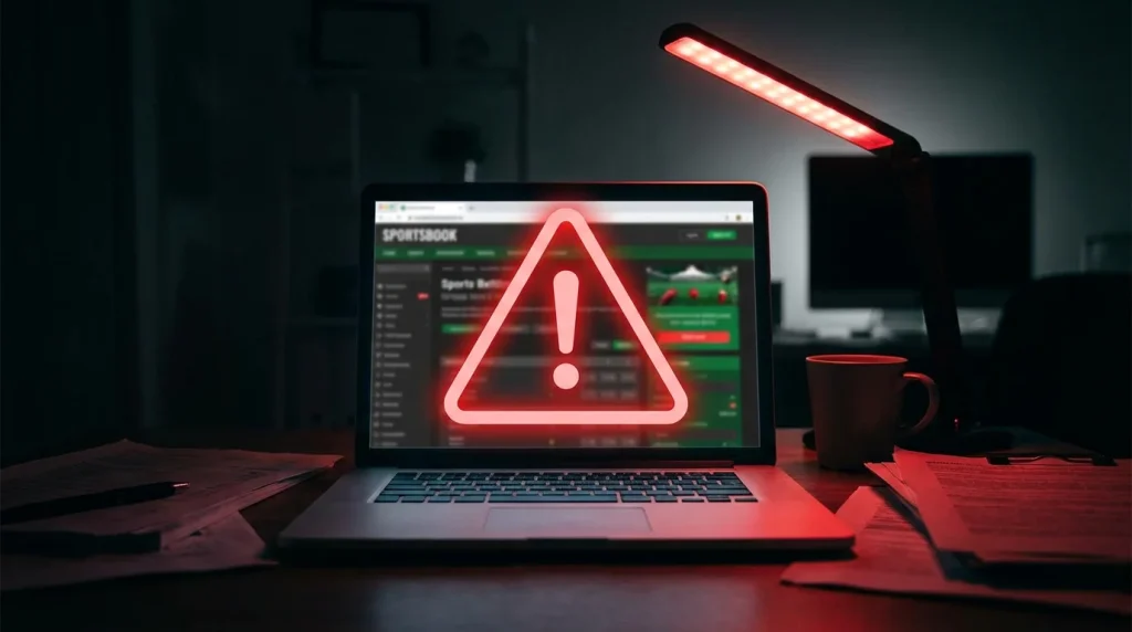 Símbolo de alerta sobre riscos de apostas em sites não licenciados