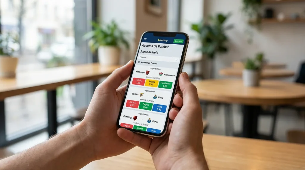 Smartphone a mostrar uma aplicação de apostas desportivas
