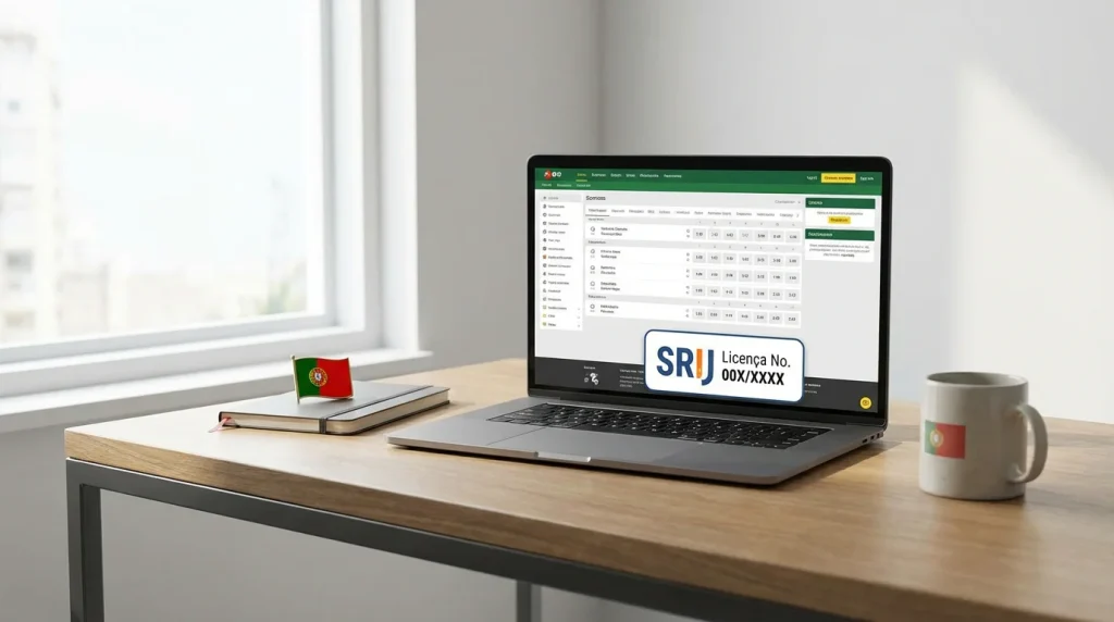 Logótipo SRIJ e símbolos de legalidade nas apostas em Portugal