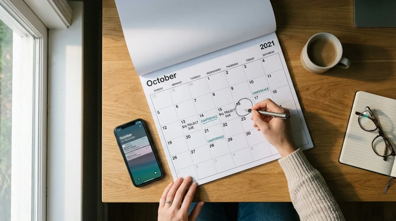 Pessoa a planear utilização de bónus num calendário