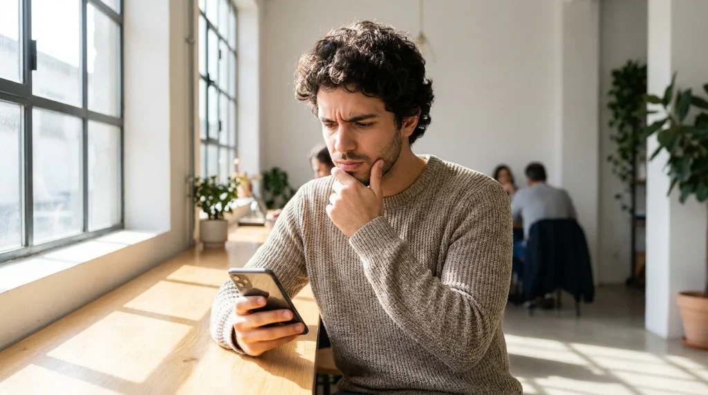 Apostador a verificar requisitos de odds mínimas numa plataforma de apostas