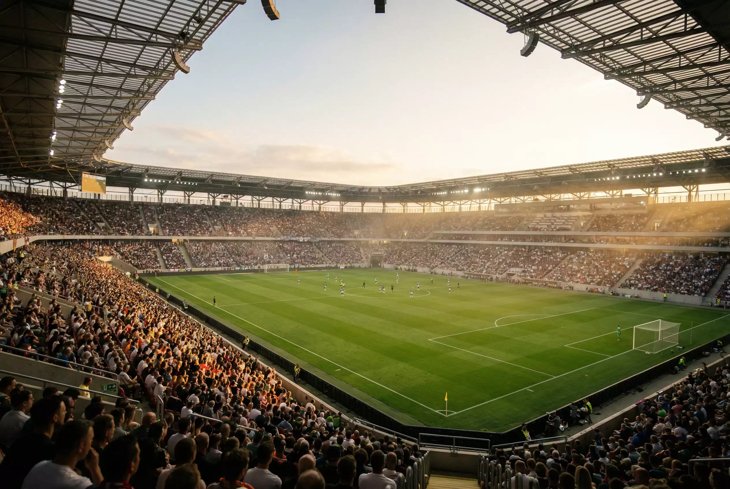 Estádio de futebol com ambiente de grande evento desportivo